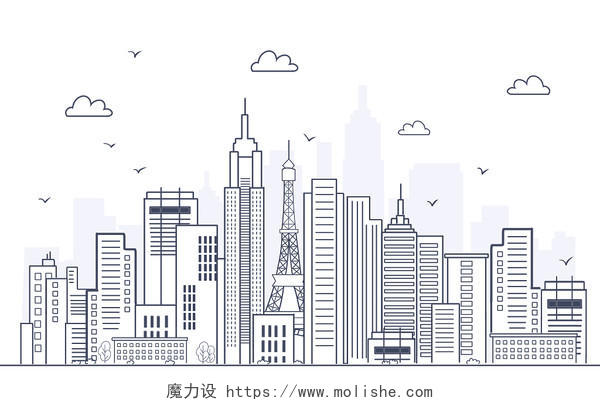 城市卡通简笔画JPG儿童简笔画建筑城市背景